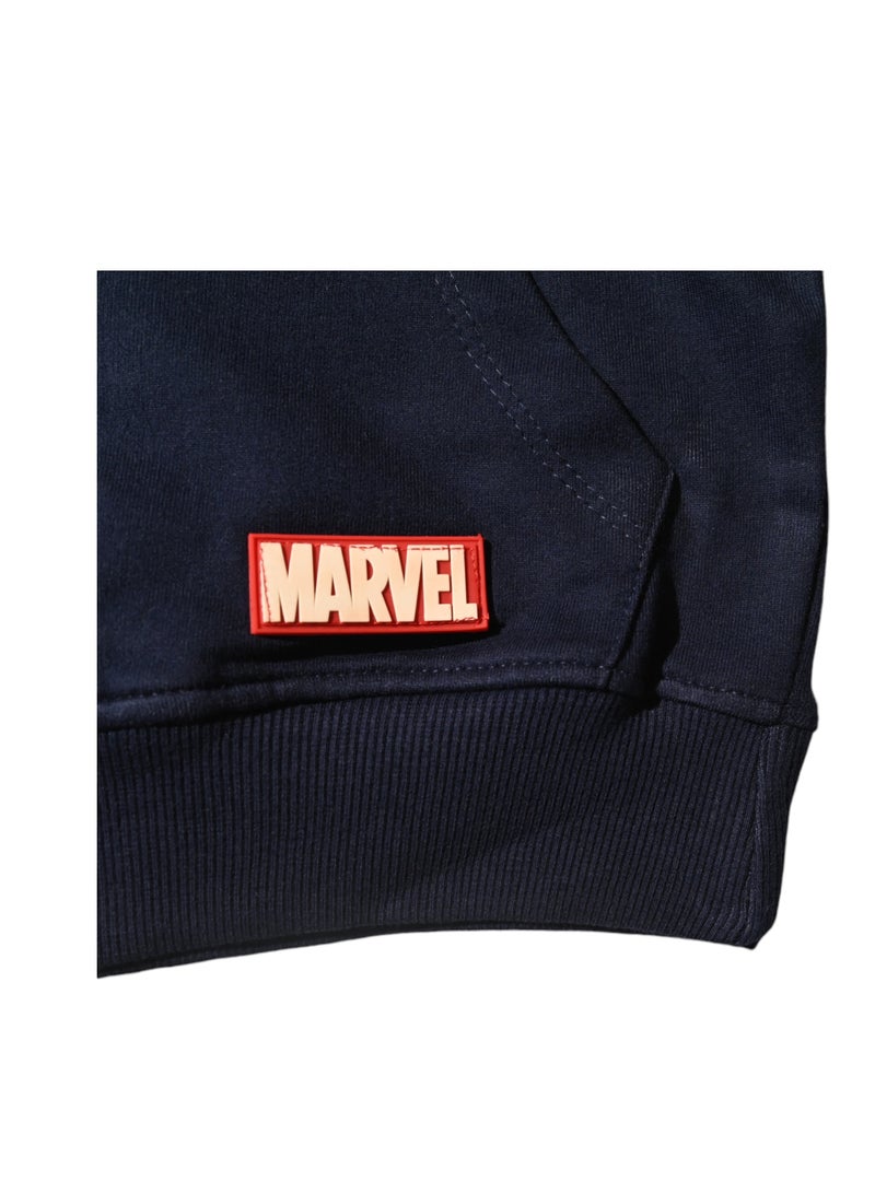 Marvel Superhero Hooded Sweatshirt, Navy Blue, 4 Embroidered Icons