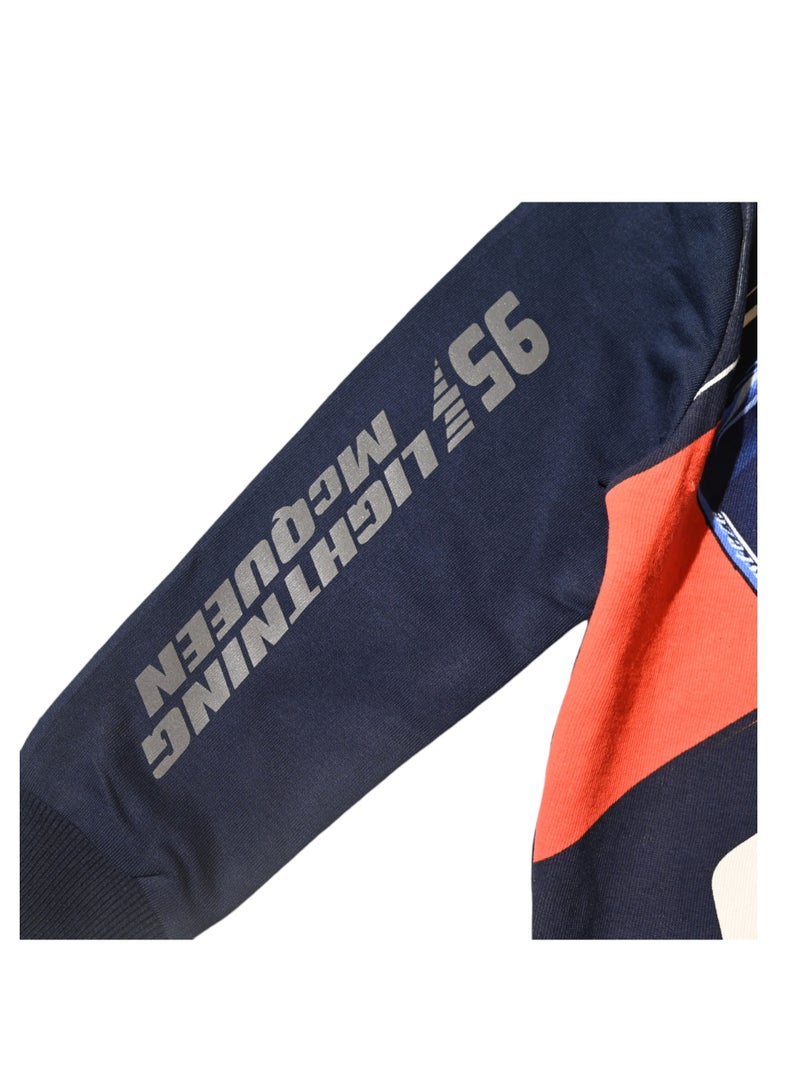 Boys' Long Sleeve Sweatshirt with Race Car Print, Navy Blue and Orange