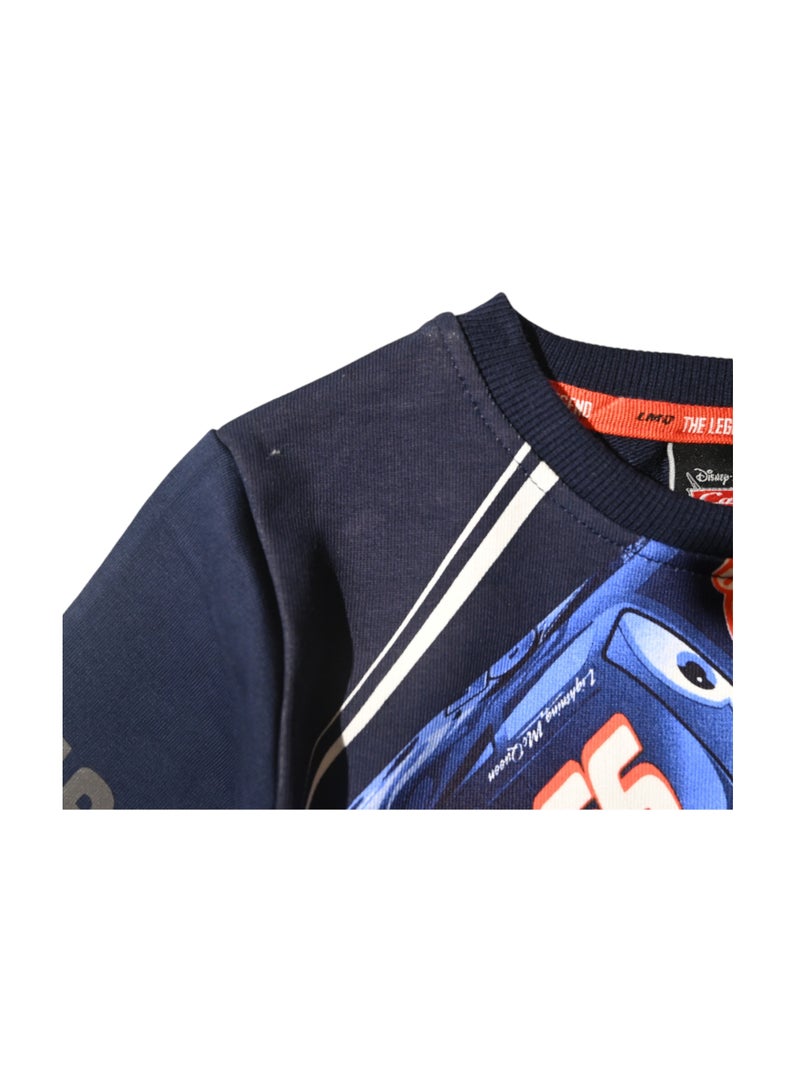 Boys' Long Sleeve Sweatshirt with Race Car Print, Navy Blue and Orange