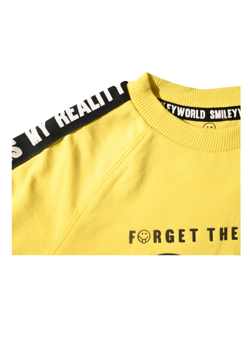 Smiley World Yellow Sweatshirt for Kids, Forget the Rules Print, 100% Cotton