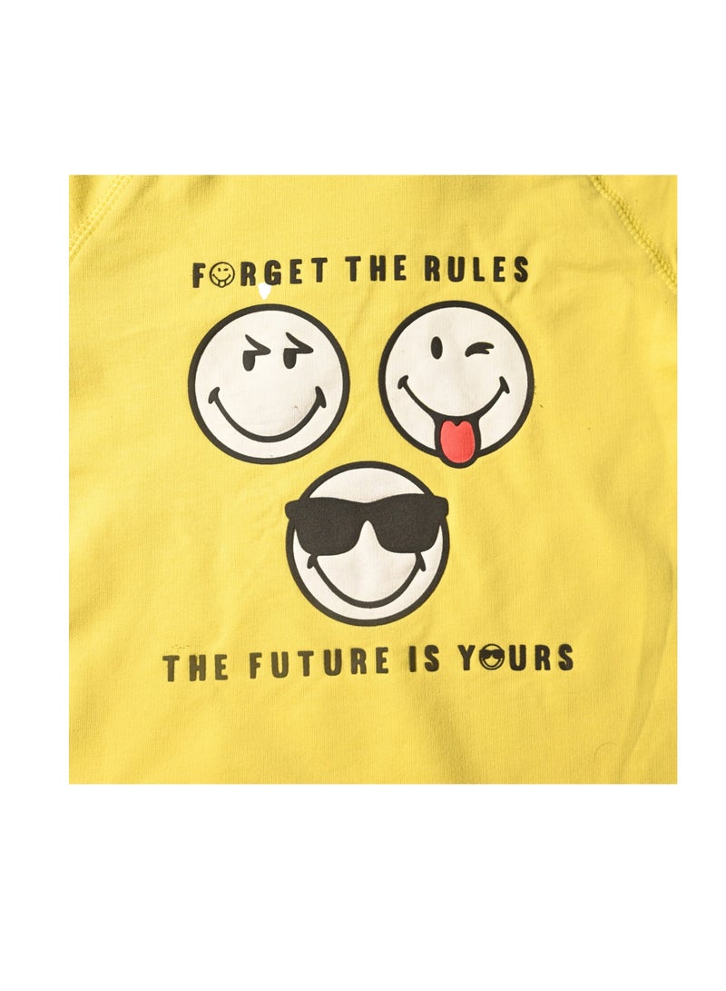 Smiley World Yellow Sweatshirt for Kids, Forget the Rules Print, 100% Cotton