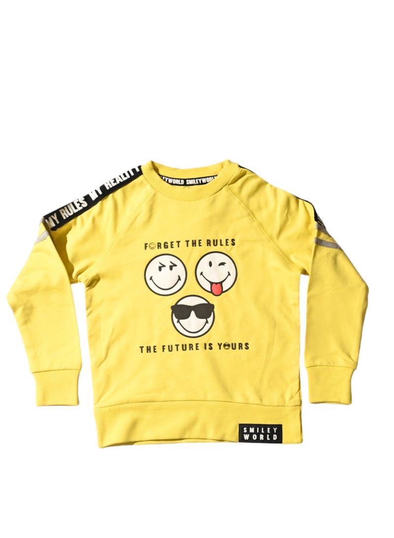 Smiley World Yellow Sweatshirt for Kids, Forget the Rules Print, 100% Cotton