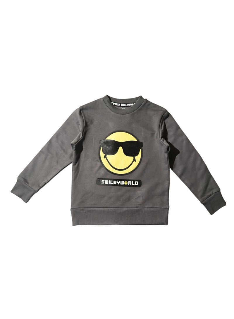 Smileyworld Unisex Cotton Sweatshirt, Grey, Size M, Smiley Face Logo