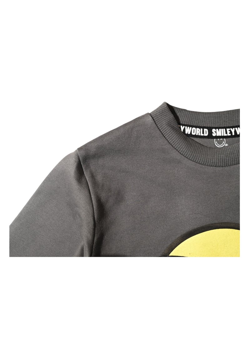 Smileyworld Unisex Cotton Sweatshirt, Grey, Size M, Smiley Face Logo