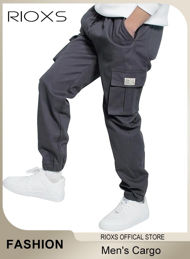 Men's Cargo Regular Fit Pants Fashion Trousers Casual Workout Jogging Drawstring Pants With Multiple Pockets