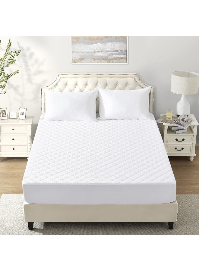 Somer Field - Quilted Fitted Stretchable Mattress Pad - All Side Elastic Deep Pocket - Hypoallergenic - Machine Washable Mattress Topper - White (180 X 200+30 CM)