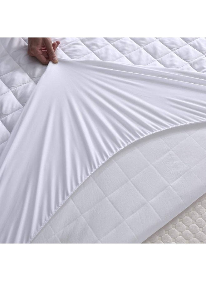 Somer Field - Quilted Fitted Stretchable Mattress Pad - All Side Elastic Deep Pocket - Hypoallergenic - Machine Washable Mattress Topper - White (180 X 200+30 CM)