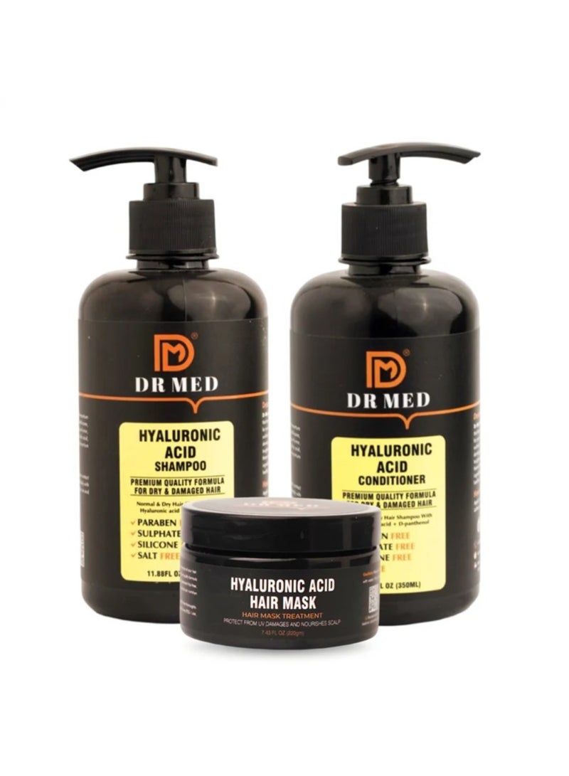 DR MED Hyaluronic Acid Hair Care Trio: Shampoo, Conditioner, and Mask for Hydration and Renewal (pack of 3)