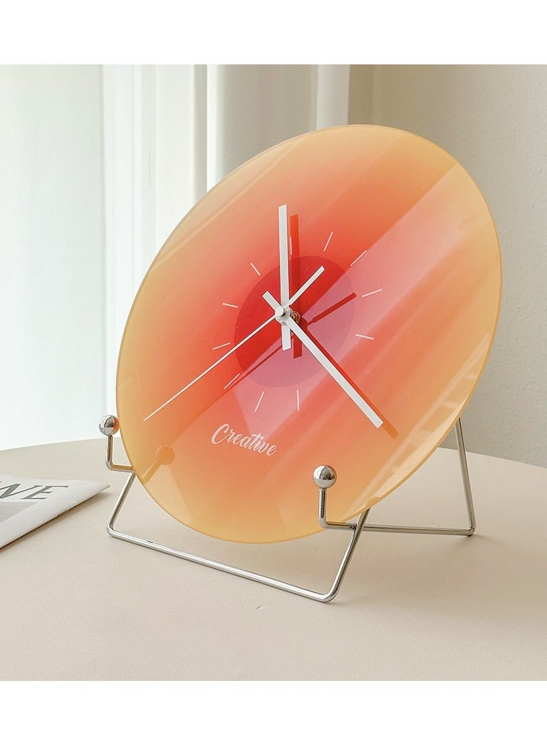 Nordic Sunset Clock Internet Famous Lnstagram Light luxury living room, no punching creative fashion decoration, silent glass watch 30*30cm