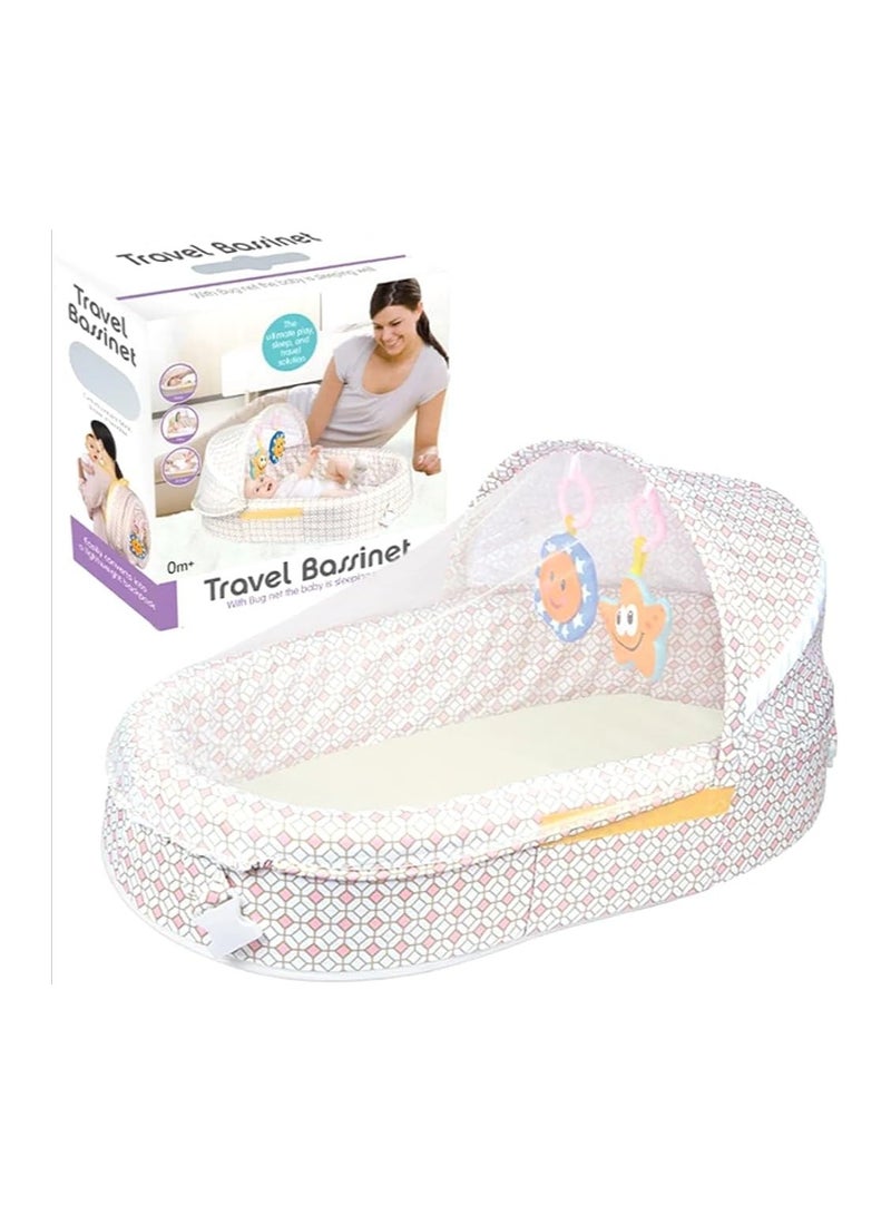 Baby Bed for Newborn Portable Travel, Baby Lounger with Sun Protection Mosquito Net Khaki Color