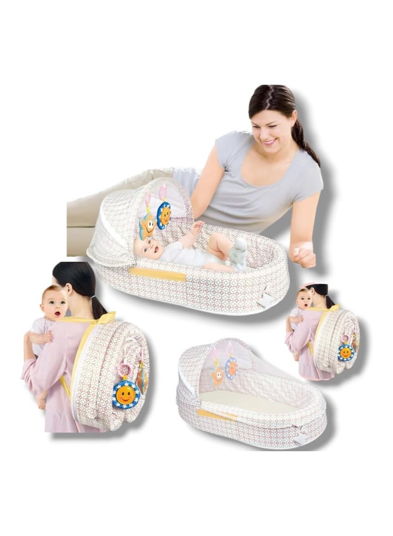 Baby Bed for Newborn Portable Travel, Baby Lounger with Sun Protection Mosquito Net Khaki Color