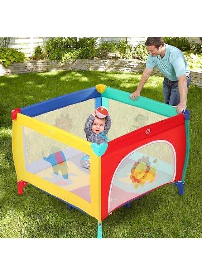 Playpen for Indoors and Outdoors, Foldable with Air Pump and Soft Sleep Area, Multicolor Animal Design