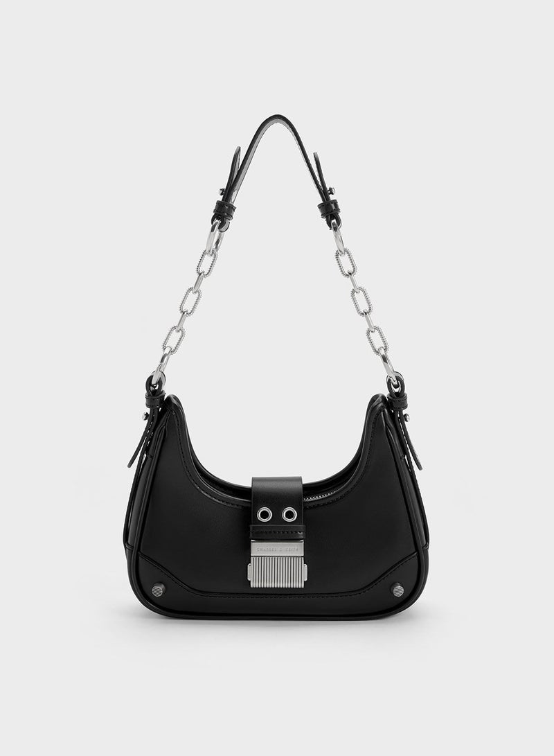 CHARLES & KEITH Shoulder Bag & Crossbody Bag Winslet Belted Hobo Bag - Black