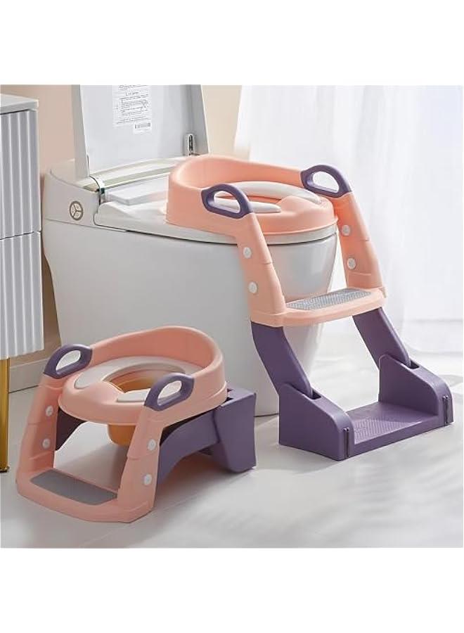 3-in-1 Baby Potty Seat With Ladder for Kids, Baby Potty Ladder Training Chair with Splash Guard & Cushion Seat | Kids Toilet Seat | Potty Chair for 1-8 Years Boys,Girls (Rose Pink)