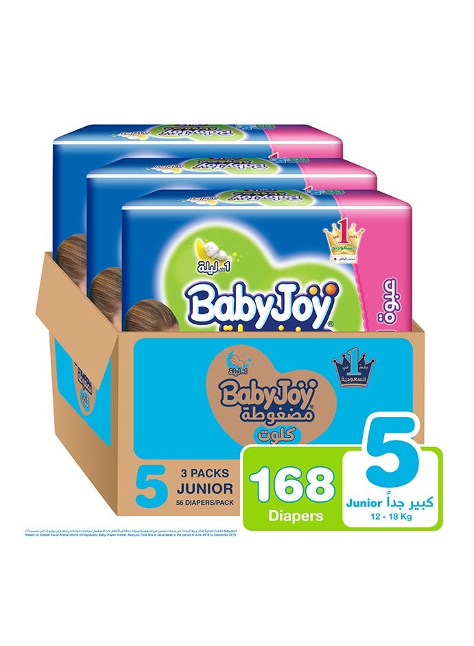 Baby Pants Diapers, Size 5, 12 - 18 Kg, 168 Count (56 x 3) - Junior