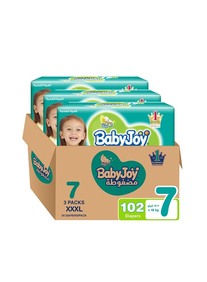 BabyJoy Baby Diapers, Size 7, 18+ Kg,3 x 34 Diapers - Mega Pack, Compressed, Cotton Touch