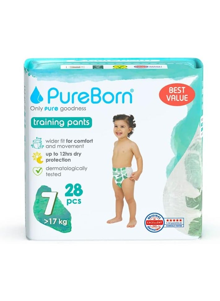 PureBorn Baby Dry Pull Up Diapers/Nappy Pants Suitable for Babies |Size -7 |Twin Pack|28 Pieces|Superior Upto 12 Hours Day & Night Protection|Dermatologically tested|Super Soft|Skin Friendly