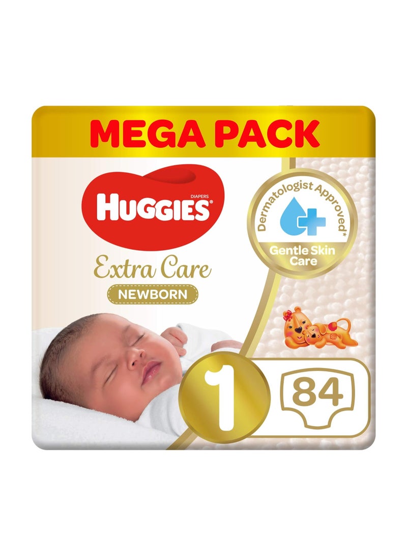 Huggies Extra Care Newborn, Size 1, Up to 5 kg, Mega Pack, 84 Diapers