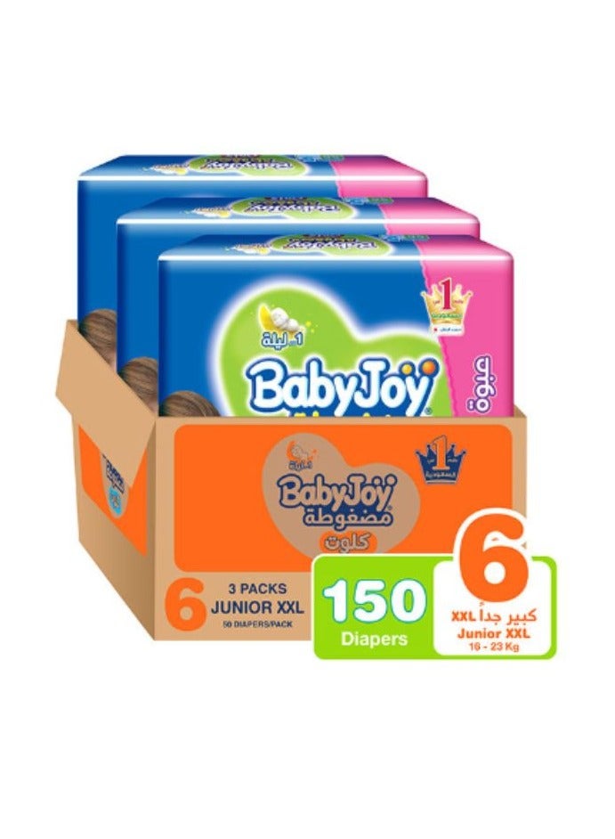 Baby Pants Diapers, Size 6, 16 - 23 Kg, 150 Count (50 x 3) - Junior XXL