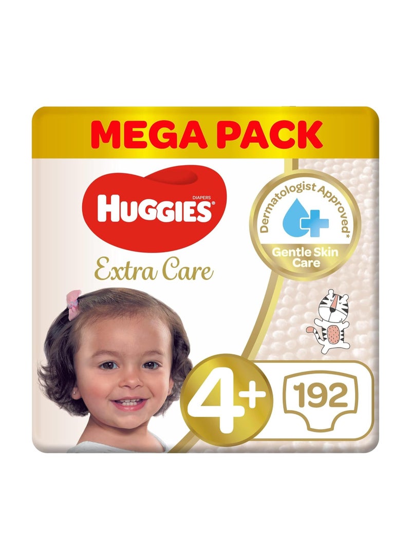 Huggies Extra Care, Size 4+, 10 -16 kg, Super Mega Pack, 192 Diapers