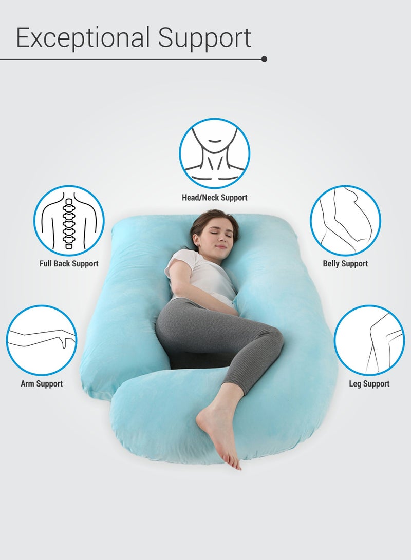 Pregnancy Pillow G-Shape Long Maternity Pillow, 180 Cm Full Body Support, Removable and Washable Velvet Cover-Complete Support for Back, Hips, Legs, Belly,Spa Color