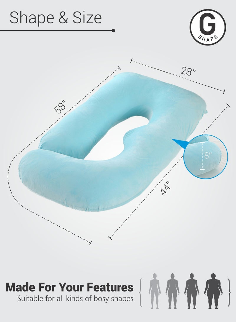 Pregnancy Pillow G-Shape Long Maternity Pillow, 180 Cm Full Body Support, Removable and Washable Velvet Cover-Complete Support for Back, Hips, Legs, Belly,Spa Color