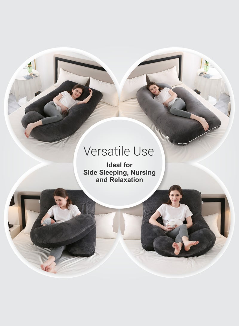 Pregnancy Pillow G-Shape Long Maternity Pillow, 180 Cm Full Body Support, Removable and Washable Velvet Cover-Complete Support for Back, Hips, Legs, Belly,Grey