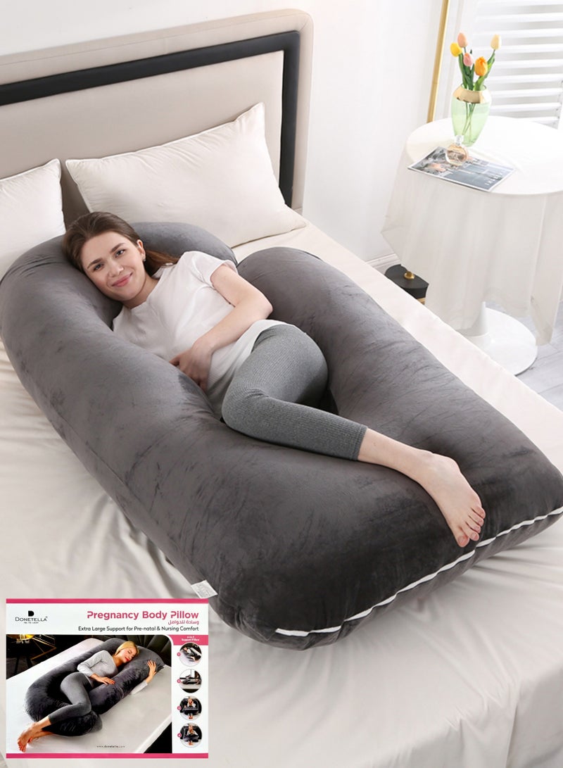 Pregnancy Pillow G-Shape Long Maternity Pillow, 180 Cm Full Body Support, Removable and Washable Velvet Cover-Complete Support for Back, Hips, Legs, Belly,Grey