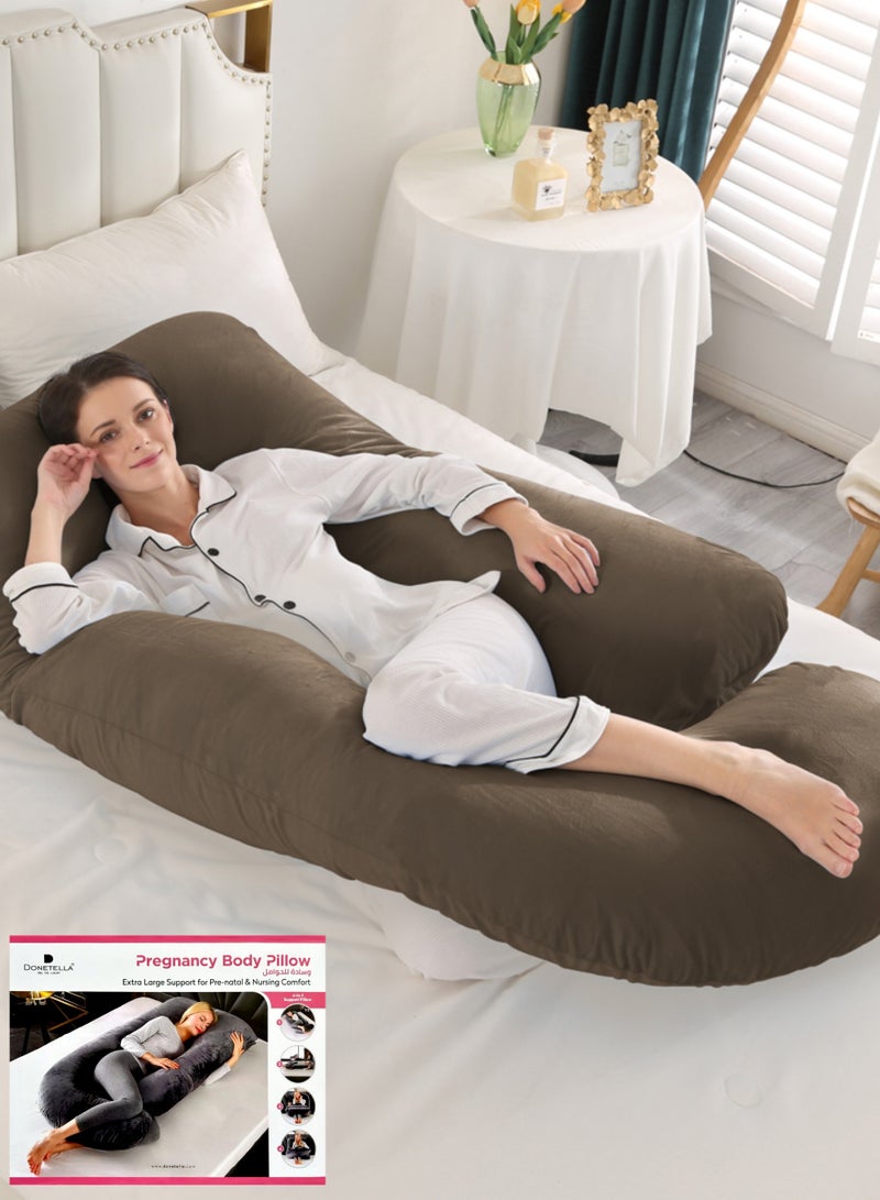 Pregnancy Pillow G-Shape Long Maternity Pillow, 180 Cm Full Body Support, Removable and Washable Velvet Cover-Complete Support for Back, Hips, Legs, Belly,Brown