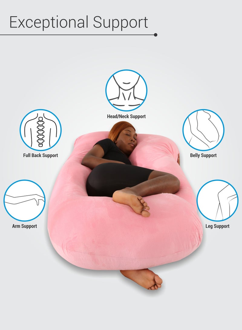 Pregnancy Pillow G-Shape Long Maternity Pillow, 180 Cm Full Body Support, Removable and Washable Velvet Cover-Complete Support for Back, Hips, Legs, Belly,Blush