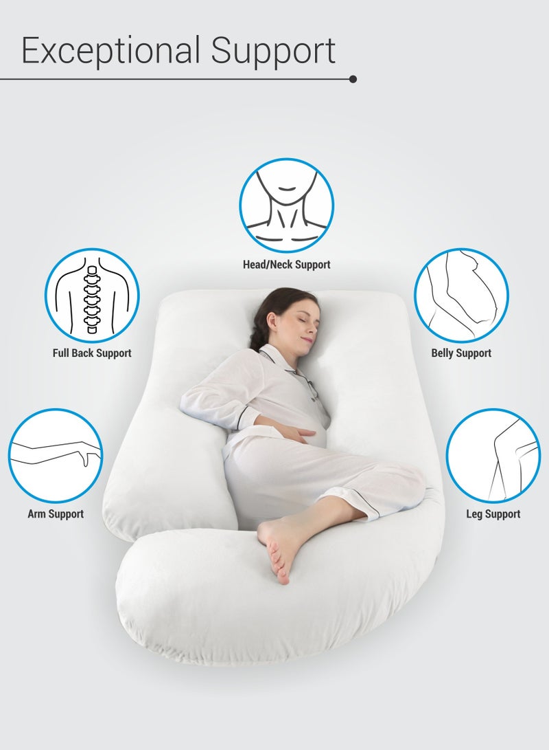 Pregnancy Pillow G-Shape Long Maternity Pillow, 180 Cm Full Body Support, Removable and Washable Velvet Cover-Complete Support for Back, Hips, Legs, Belly,White