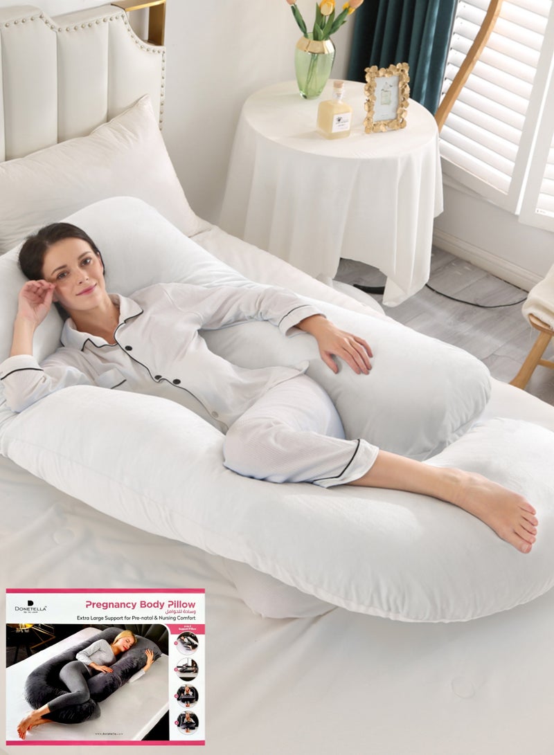 Pregnancy Pillow G-Shape Long Maternity Pillow, 180 Cm Full Body Support, Removable and Washable Velvet Cover-Complete Support for Back, Hips, Legs, Belly,White