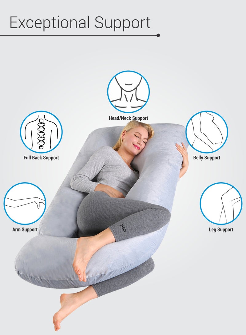 Pregnancy Pillow G-Shape Long Maternity Pillow, 180 Cm Full Body Support, Removable and Washable Velvet Cover-Complete Support for Back, Hips, Legs, Belly,Silver