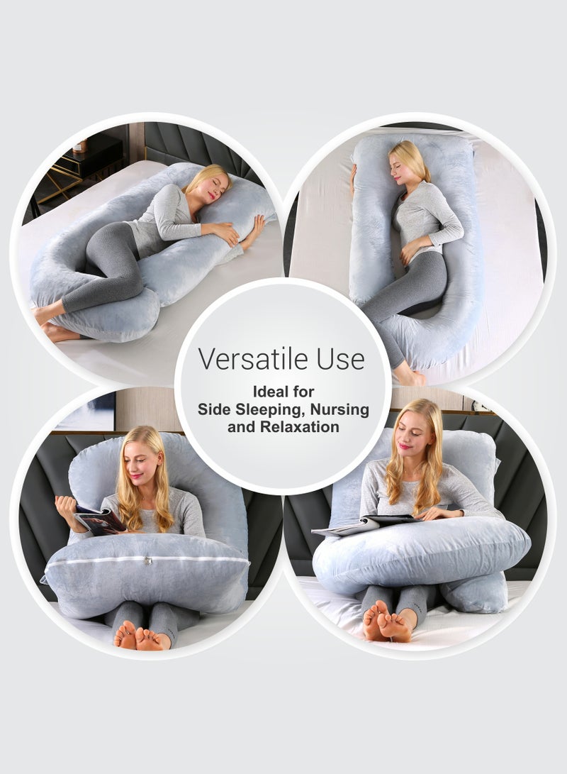 Pregnancy Pillow G-Shape Long Maternity Pillow, 180 Cm Full Body Support, Removable and Washable Velvet Cover-Complete Support for Back, Hips, Legs, Belly,Silver