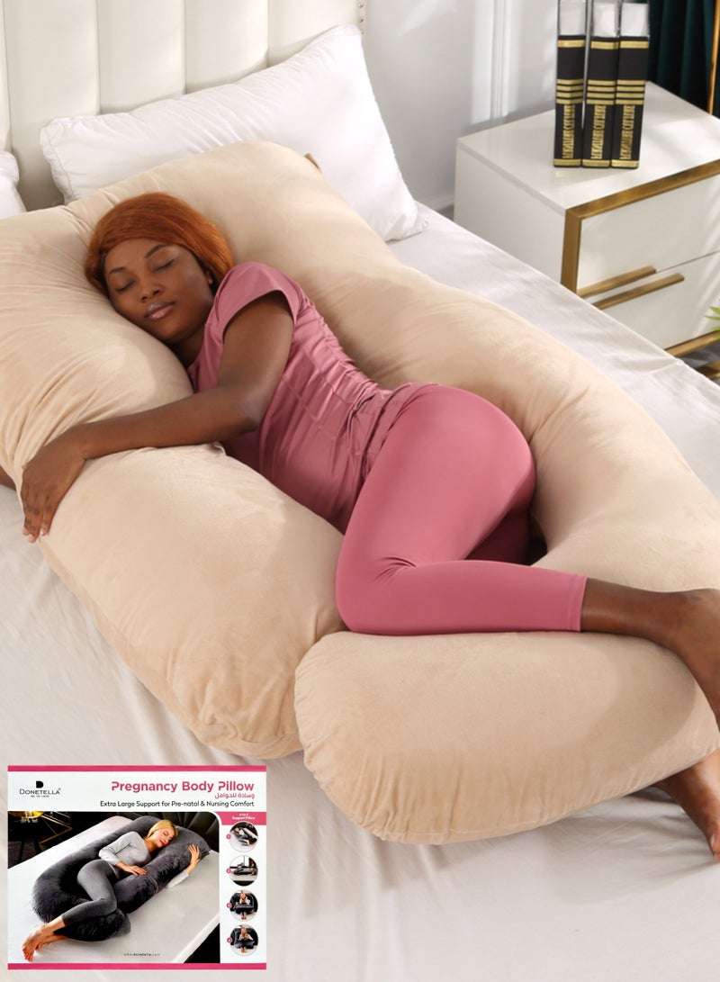 Pregnancy Pillow G-Shape Long Maternity Pillow, 180 Cm Full Body Support, Removable and Washable Velvet Cover-Complete Support for Back, Hips, Legs, Belly,Beige