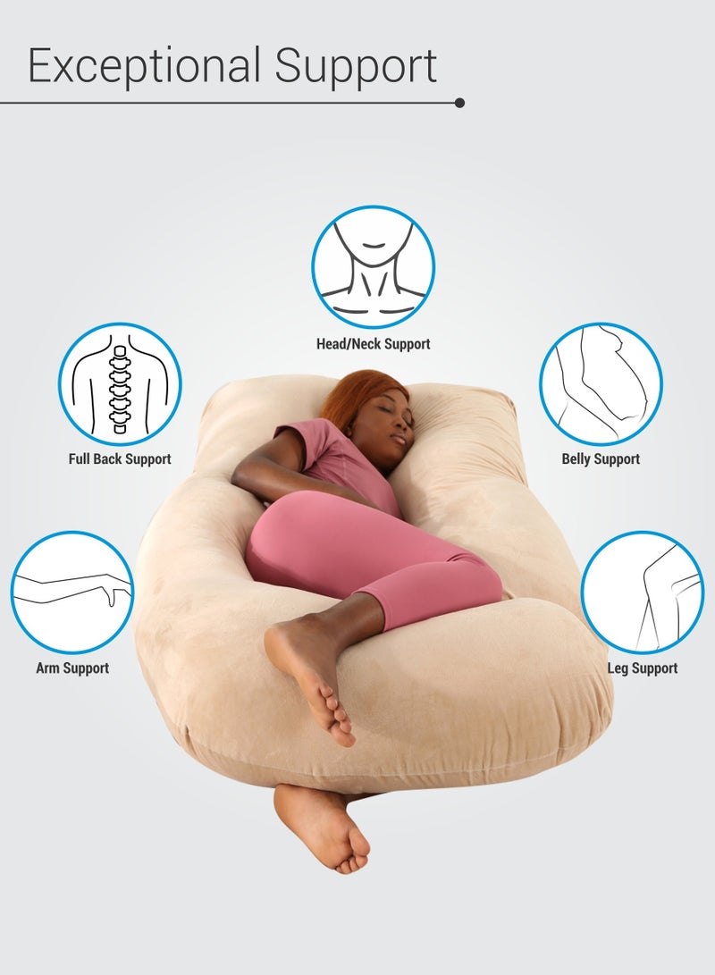 Pregnancy Pillow G-Shape Long Maternity Pillow, 180 Cm Full Body Support, Removable and Washable Velvet Cover-Complete Support for Back, Hips, Legs, Belly,Beige