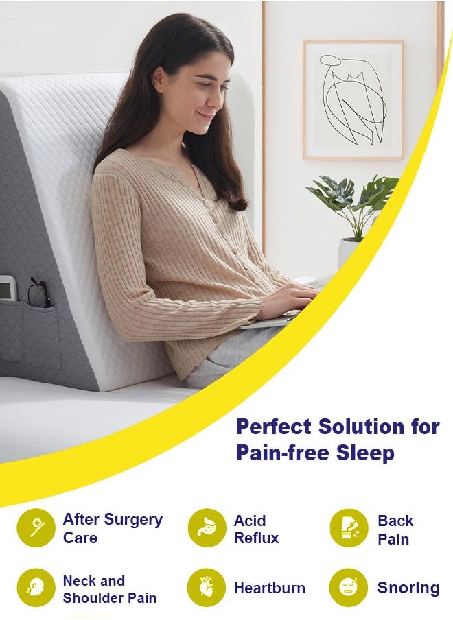 Memory Foam Bed Wedge Pillow for Adults, Ergonomic Design for Back, Leg, & Body Support, Ideal for Acid Reflux, Back Pain, Leg Pain, & Medical Recovery, Triangle Incline Pillow with Cover