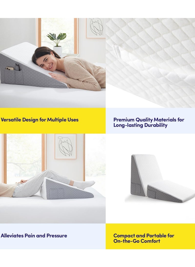 Memory Foam Bed Wedge Pillow for Adults, Ergonomic Design for Back, Leg, & Body Support, Ideal for Acid Reflux, Back Pain, Leg Pain, & Medical Recovery, Triangle Incline Pillow with Cover