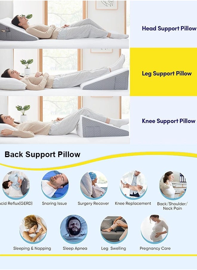 Memory Foam Bed Wedge Pillow for Adults, Ergonomic Design for Back, Leg, & Body Support, Ideal for Acid Reflux, Back Pain, Leg Pain, & Medical Recovery, Triangle Incline Pillow with Cover