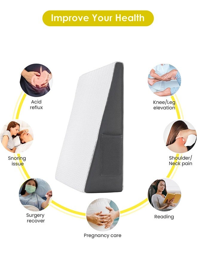 Memory Foam Bed Wedge Pillow for Adults, Ergonomic Design for Back, Leg, & Body Support, Ideal for Acid Reflux, Back Pain, Leg Pain, & Medical Recovery, Triangle Incline Pillow with Cover