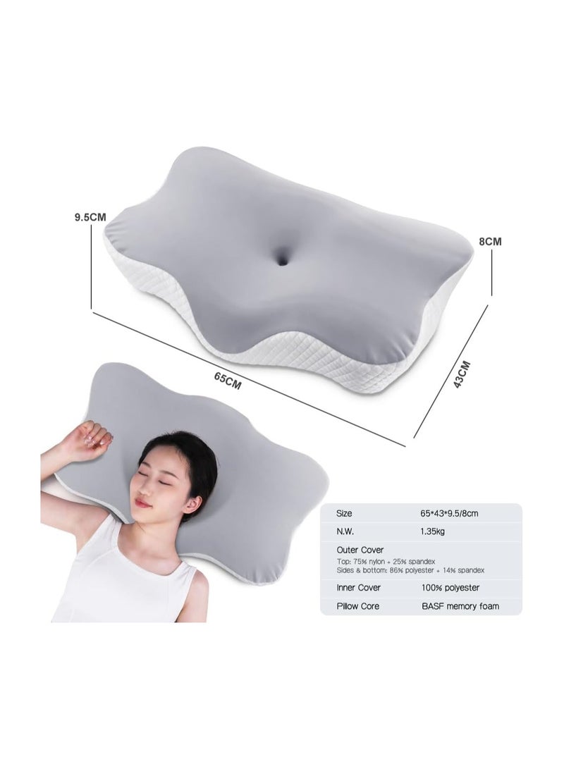 Butterfly Shape Cervical Pillow for Shoulder and Neck Pain Relief, Memory Foam Neck Pillow, Ergonomic Orthopedic Neck Support Pillow for Side Back Stomach Sleeping with Washable Cover (White)