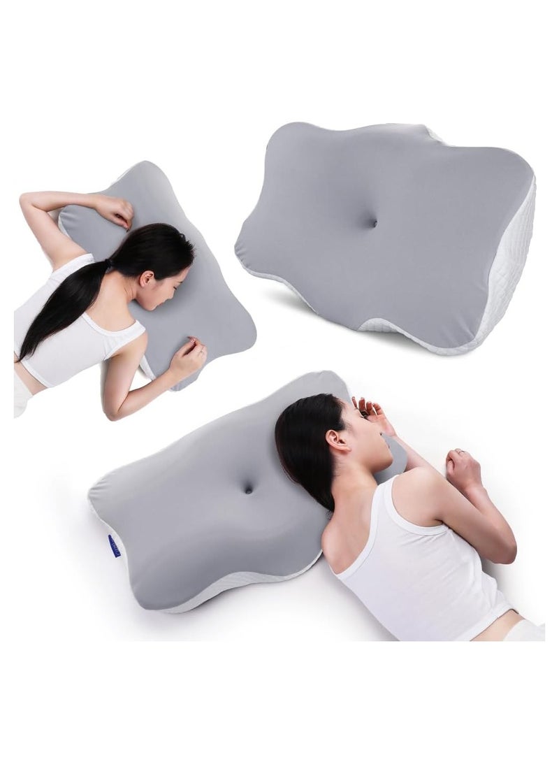 Butterfly Shape Cervical Pillow for Shoulder and Neck Pain Relief, Memory Foam Neck Pillow, Ergonomic Orthopedic Neck Support Pillow for Side Back Stomach Sleeping with Washable Cover (White)