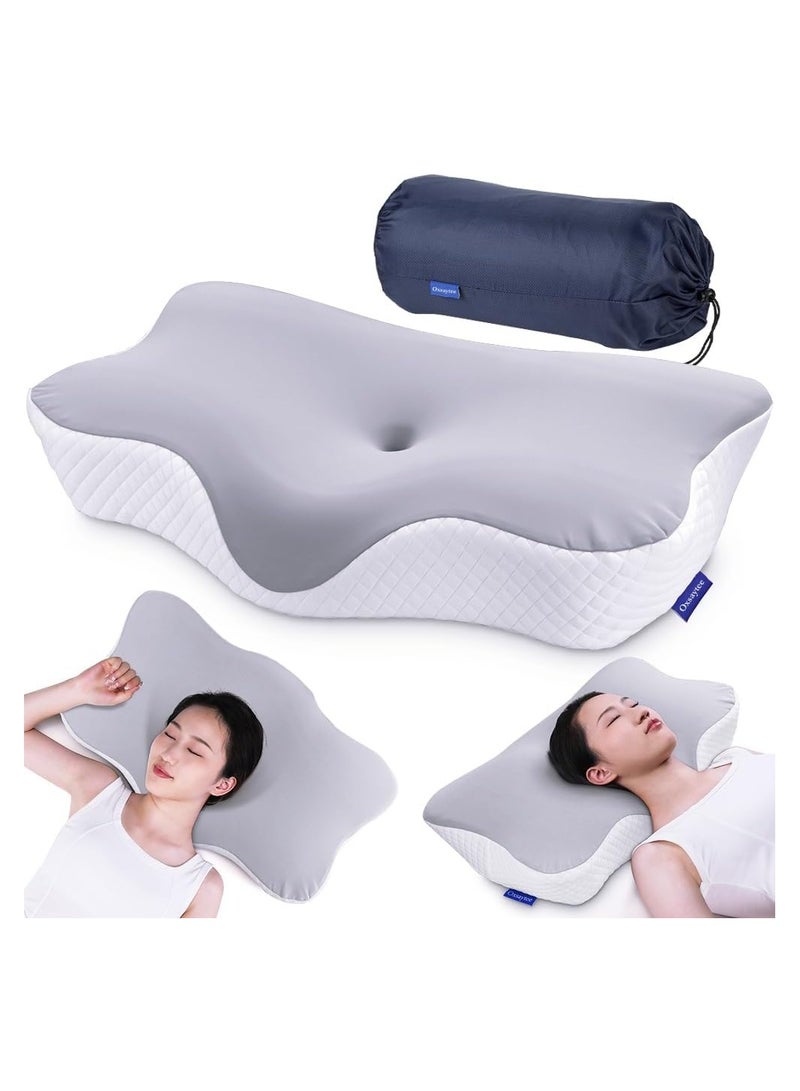 Butterfly Shape Cervical Pillow for Shoulder and Neck Pain Relief, Memory Foam Neck Pillow, Ergonomic Orthopedic Neck Support Pillow for Side Back Stomach Sleeping with Washable Cover (White)