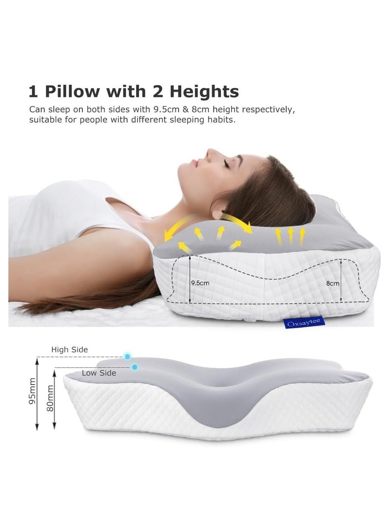 Butterfly Shape Cervical Pillow for Shoulder and Neck Pain Relief, Memory Foam Neck Pillow, Ergonomic Orthopedic Neck Support Pillow for Side Back Stomach Sleeping with Washable Cover (White)