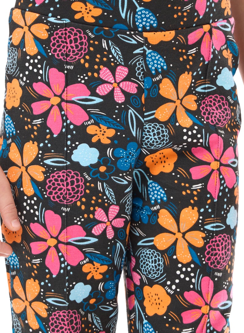 Embroidered Top With Printed Flared Leggings