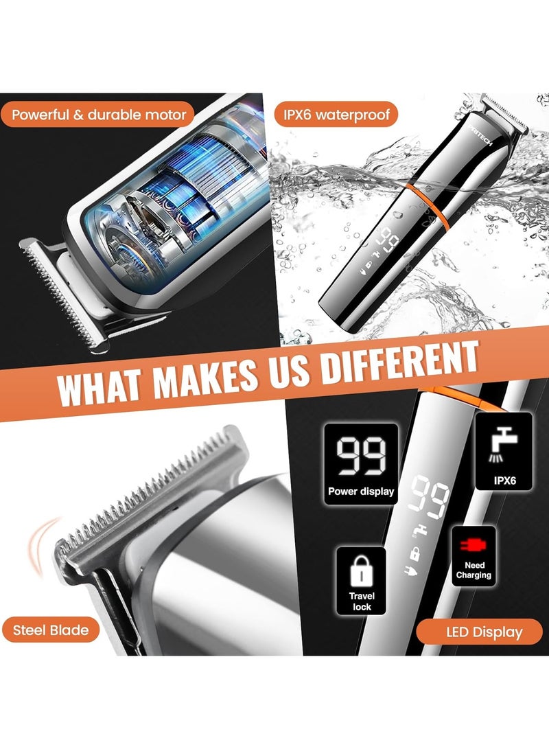 PRITECH Hair Clippers, Beard Trimmer for Men, Cordless Hair Trimmer Hair Cutting Groomer Kit, USB Rechargeable 6 in 1