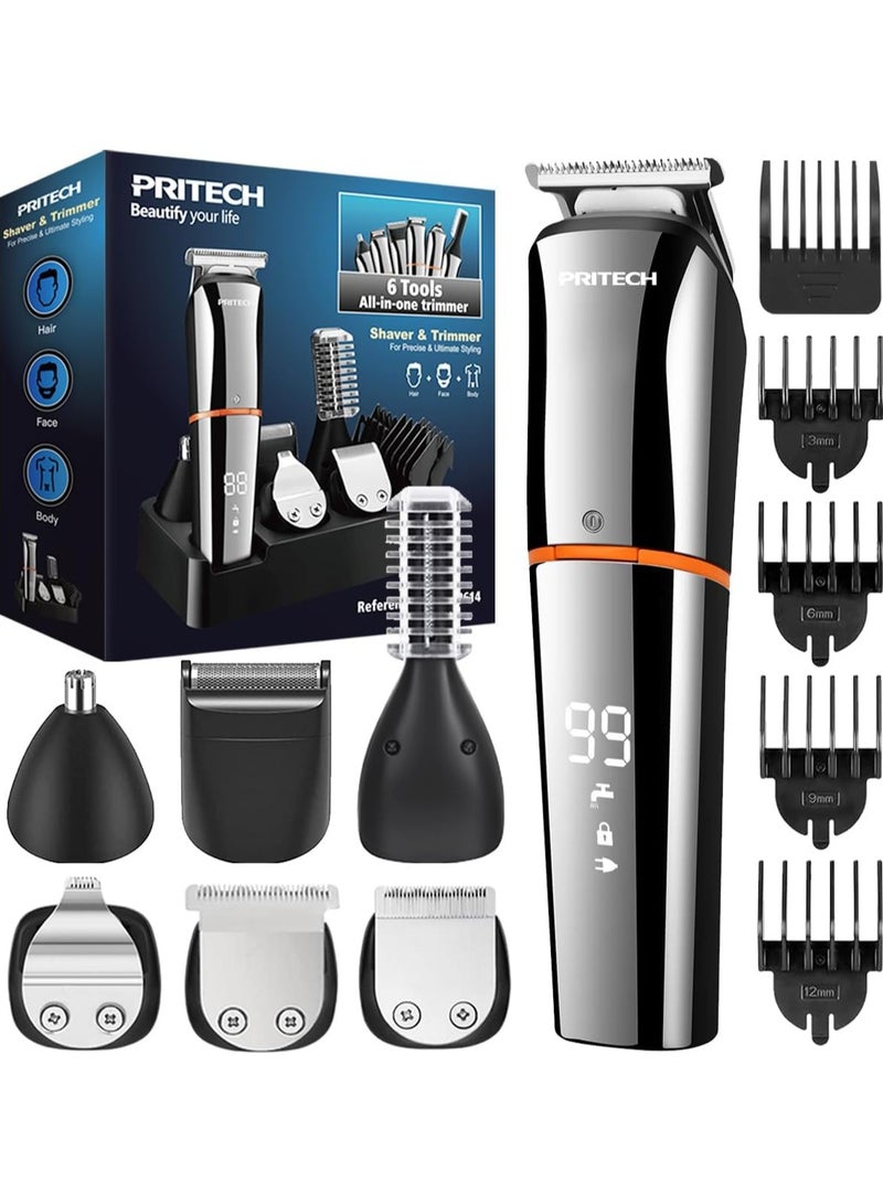 PRITECH Hair Clippers, Beard Trimmer for Men, Cordless Hair Trimmer Hair Cutting Groomer Kit, USB Rechargeable 6 in 1