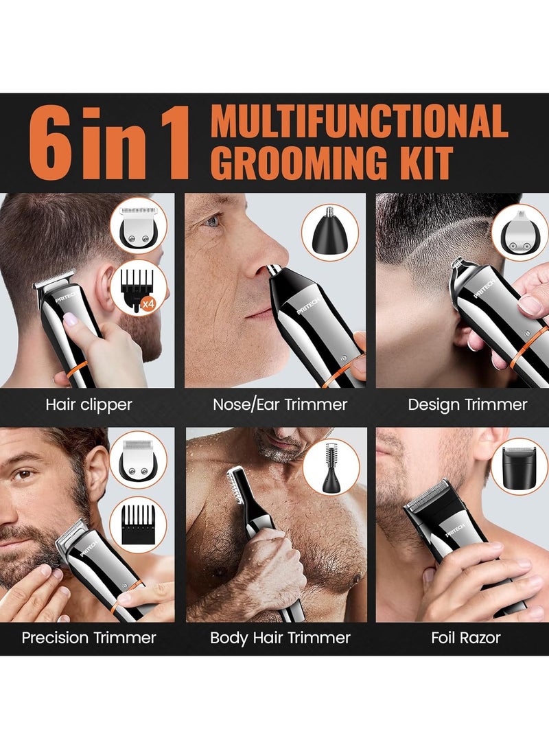 PRITECH Hair Clippers, Beard Trimmer for Men, Cordless Hair Trimmer Hair Cutting Groomer Kit, USB Rechargeable 6 in 1