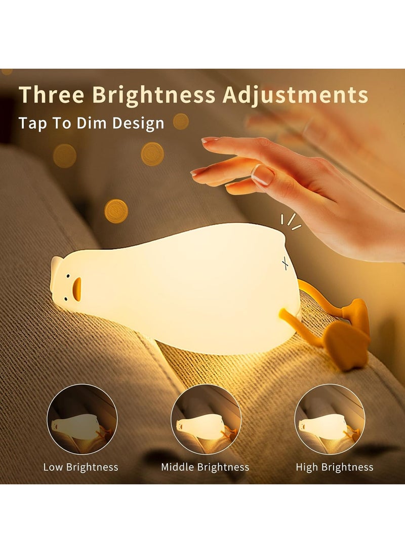 Duck Night Light for Kids - Cute Nursery Duck Night Light, LED Squishy Duck Lamp, Silicone Lying Flat Dimmable Light up Duck, Rechargeable Bedside Touch Lamp for Breastfeeding, Bedroom.