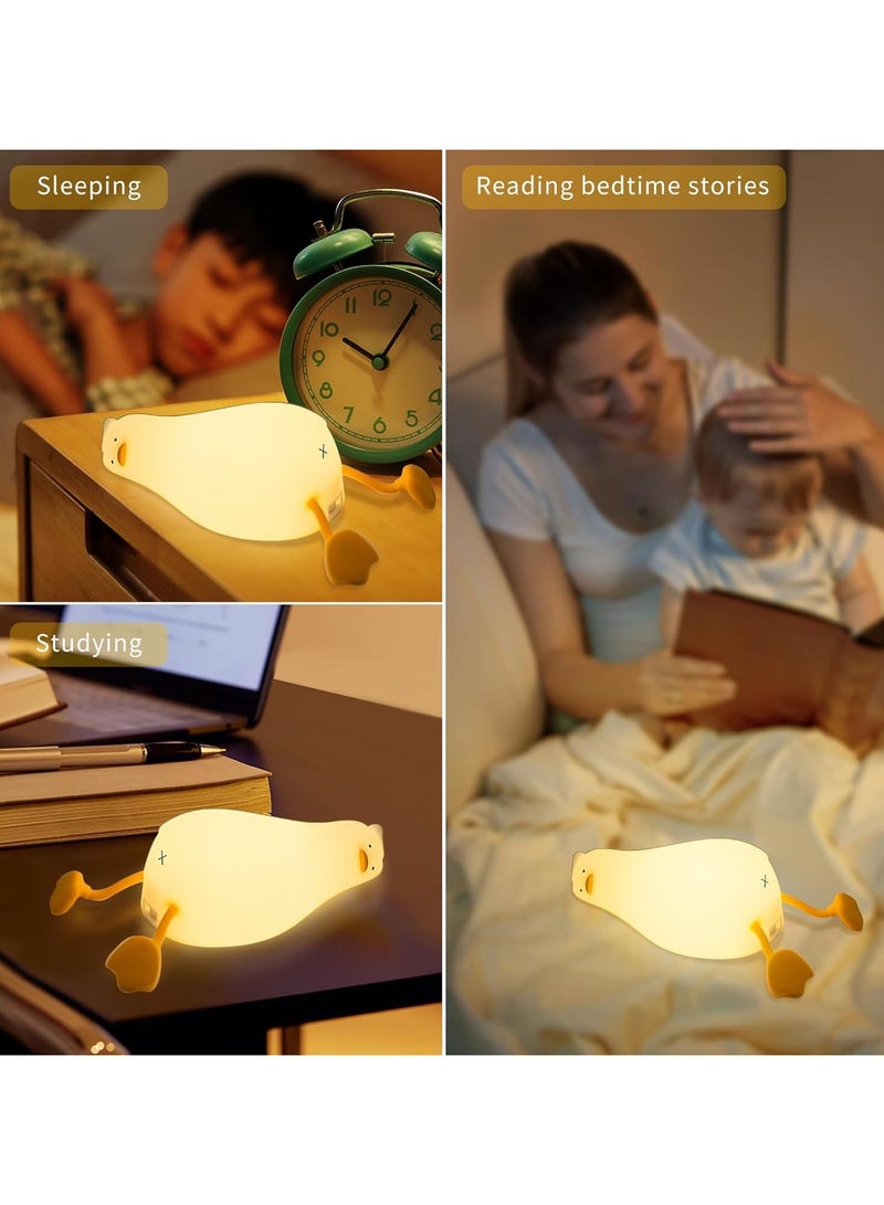 Duck Night Light for Kids - Cute Nursery Duck Night Light, LED Squishy Duck Lamp, Silicone Lying Flat Dimmable Light up Duck, Rechargeable Bedside Touch Lamp for Breastfeeding, Bedroom.